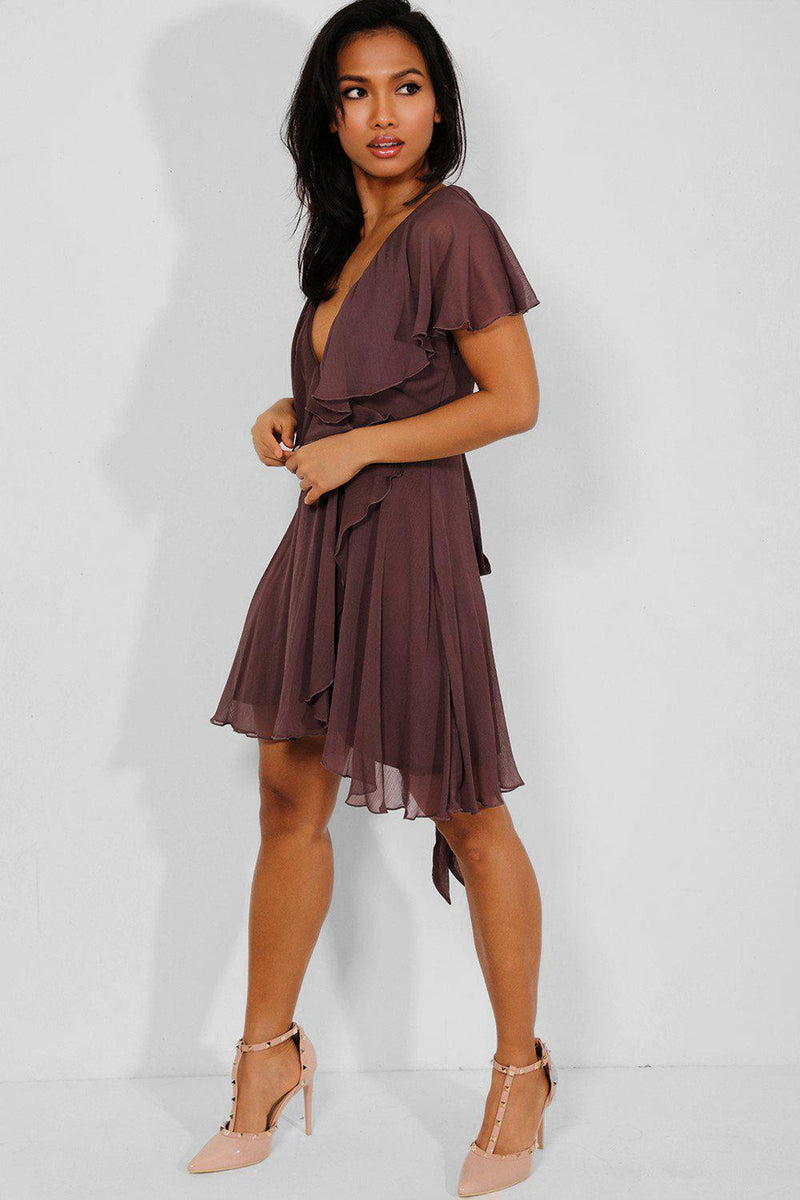 Purple Chiffon Overlay Wrap Batwing ...